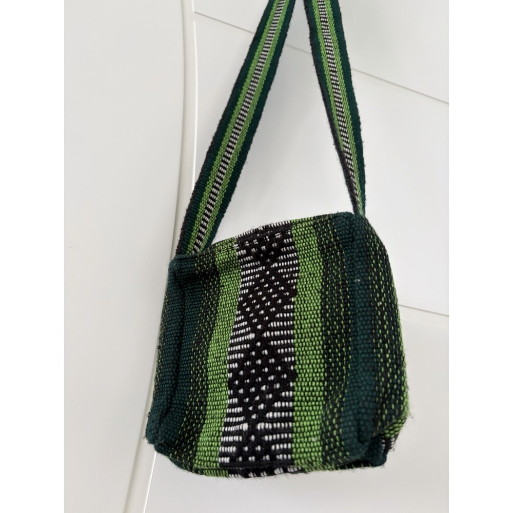 Pinzon Handwoven Boho Crossbody Shoulder Bag Green Black Striped Purse - Picture 5 of 12